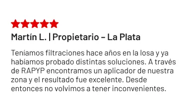 Reseña de Martín L., propietario de La Plata, sobre la solución de filtraciones en una losa.